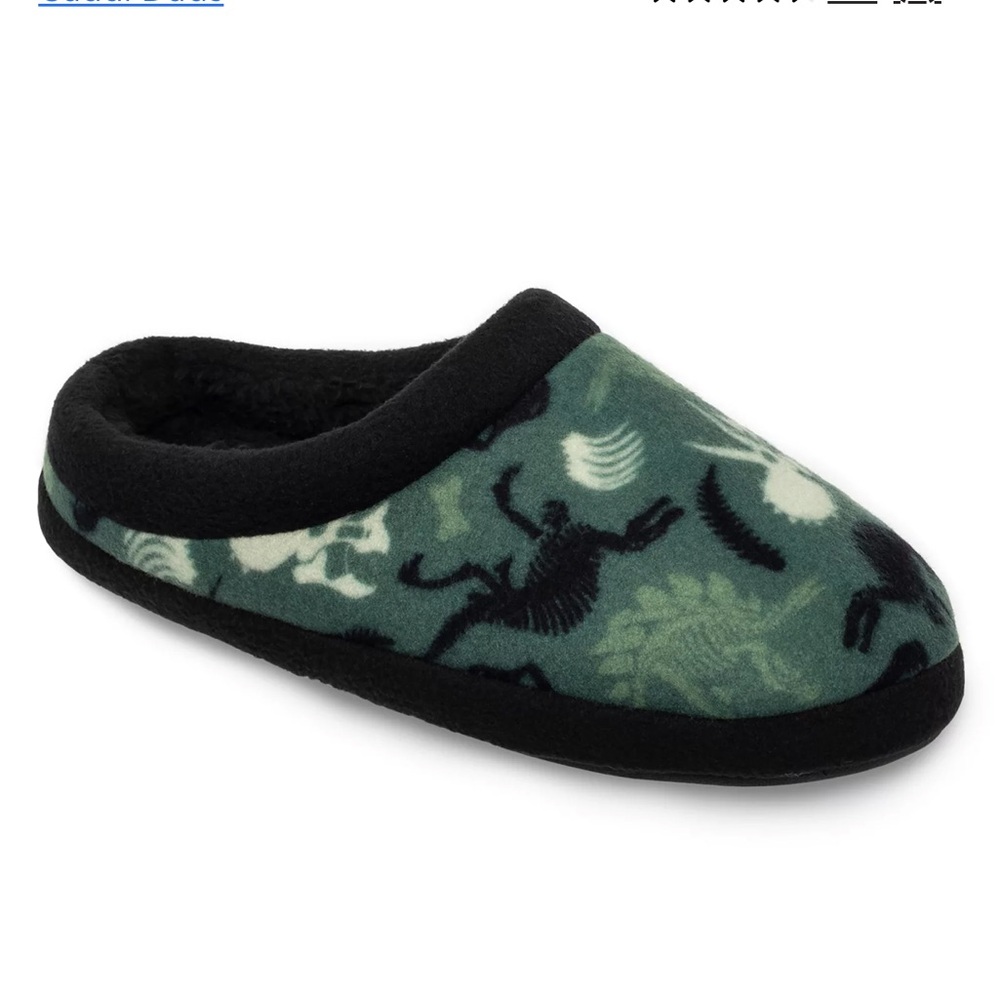 New Cuddl Duds DINOSAUR Boys' Green and Black Slippers large 5 6